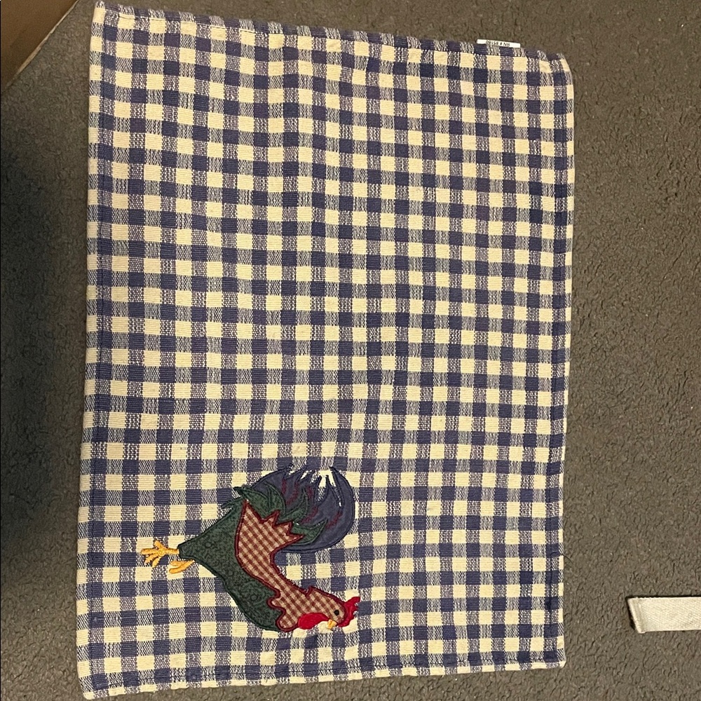Park Imports Blue Gingham Kitchen Placemat with Rooster Applique,Set of 3